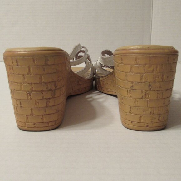 Open Toe Platform Wedge White Leather Slip On Strappy Sandal Size 6.5M - Picture 6 of 8